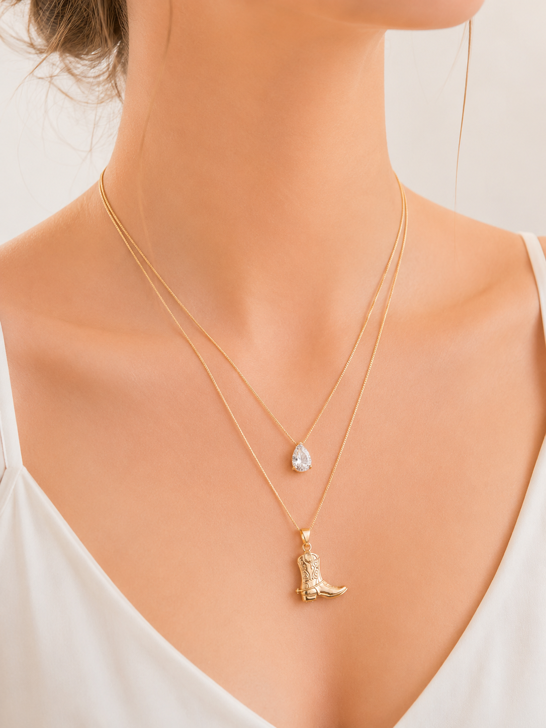 Colar Duplo Veneziana Bota Ouro 18k