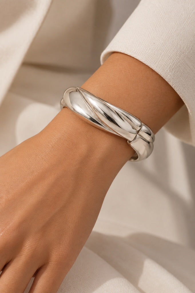 Bracelete Trançado Ródio Branco