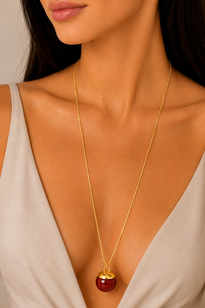 Colar Veneziana Longa com Cereja Ouro 18k