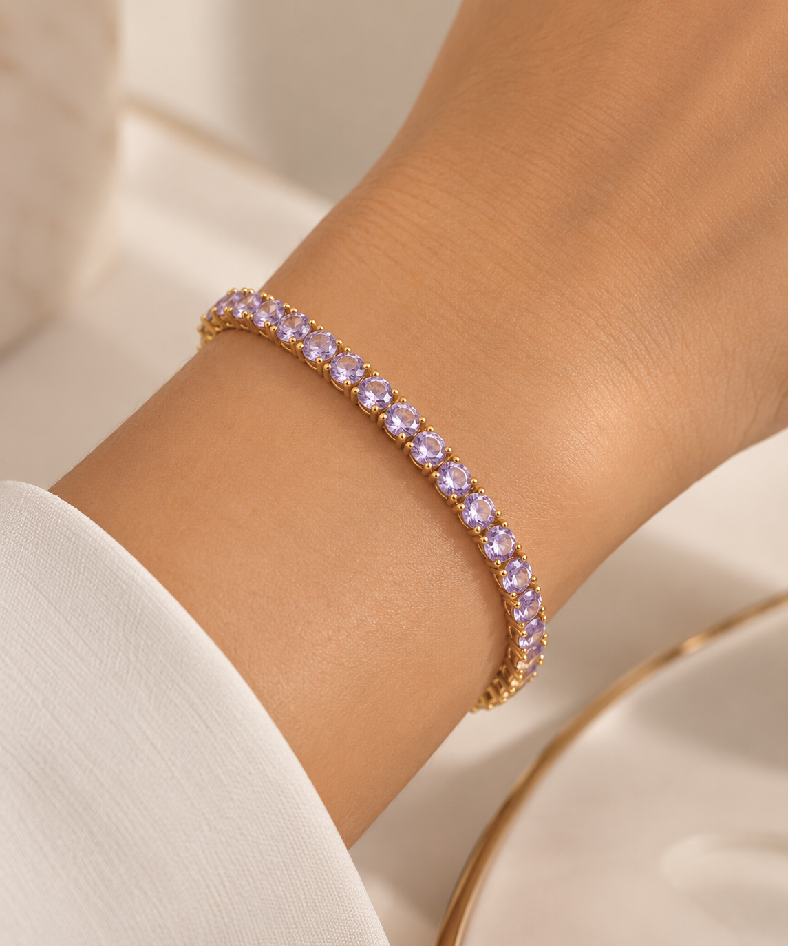 Pulseira Riviera Três Pontas Lilás Ouro 18k