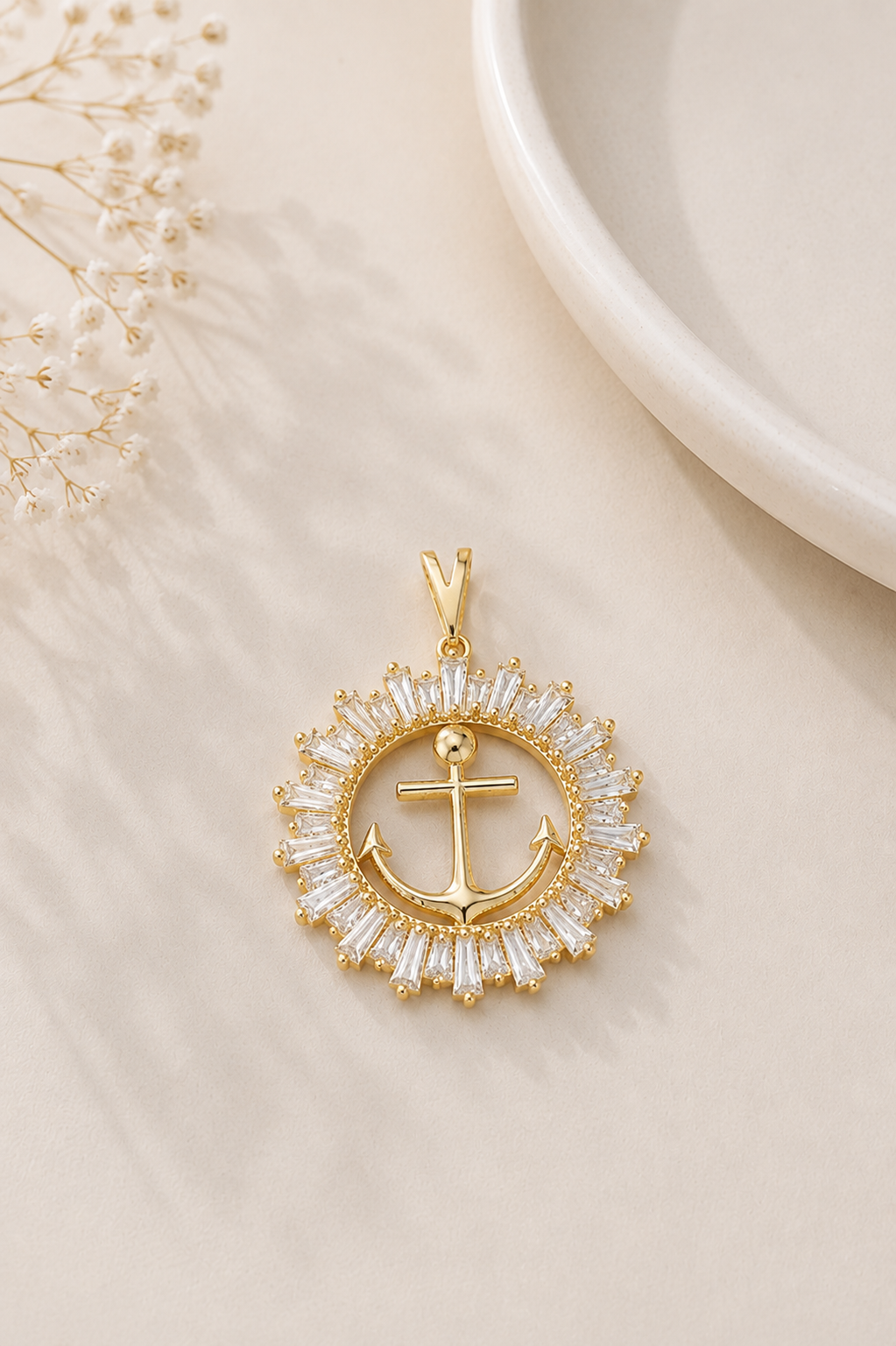 Pingente Âncora Zircônia Ouro 18k