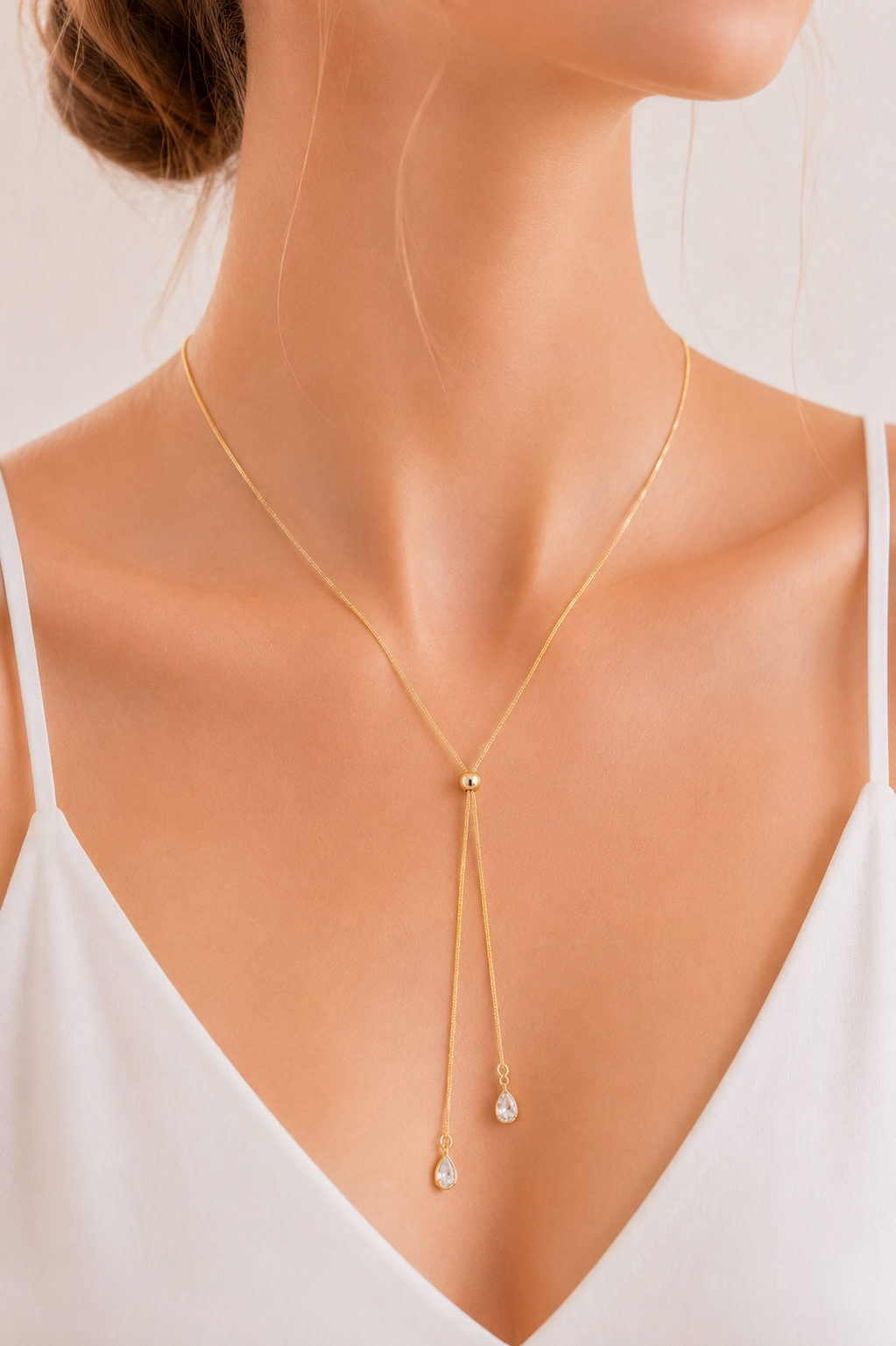 Colar Gravata com Duas Gotas Zircônia MontClair Ouro 18k
