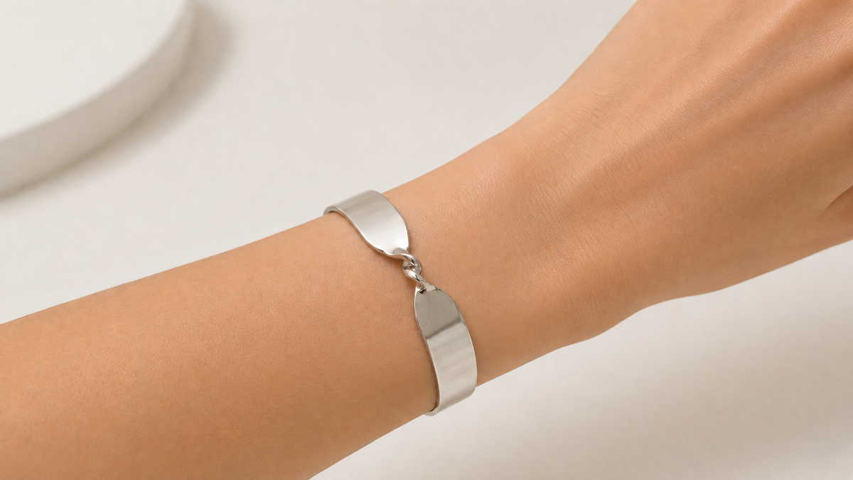 Bracelete Nó Liso Largo Ródio Branco