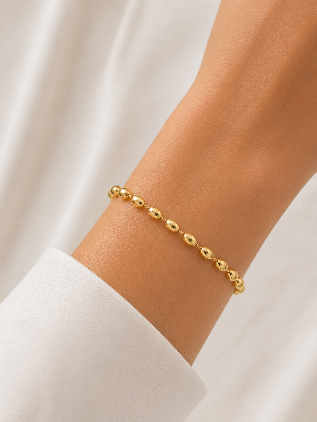 Pulseira Esferas Ovais Alongado Ouro 18k