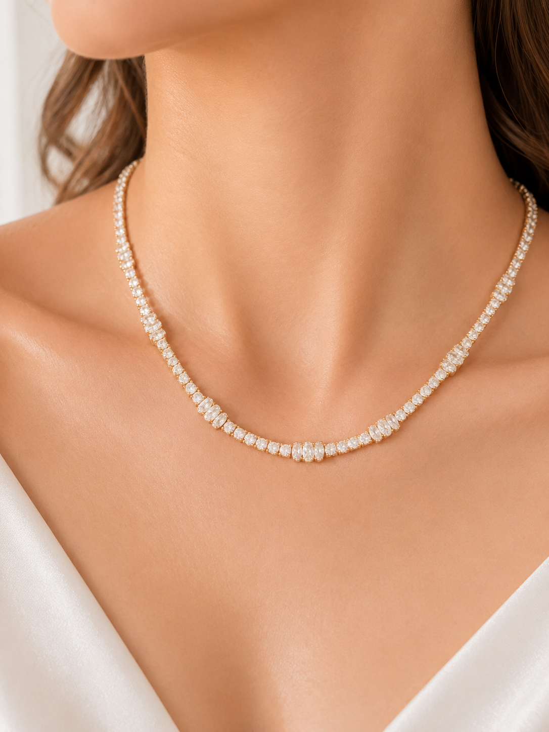 Colar Riviera Royale Cristal Ouro 18k