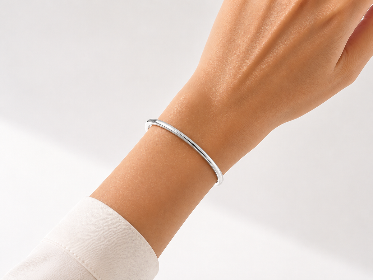 Bracelete Liso 3mm Arredondado Ródio Branco