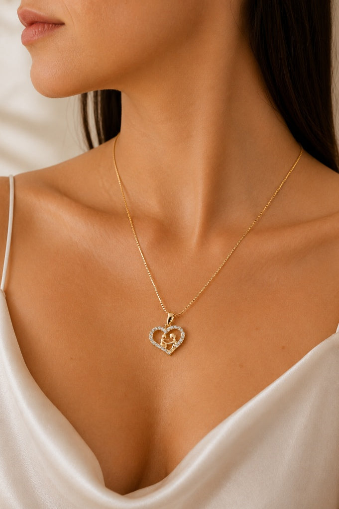 Colar Mãe e Filho Delicado Cravejado Ouro 18k