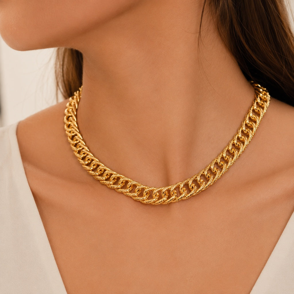 Choker Elo Duplo Trabalhadp Ouro 18k