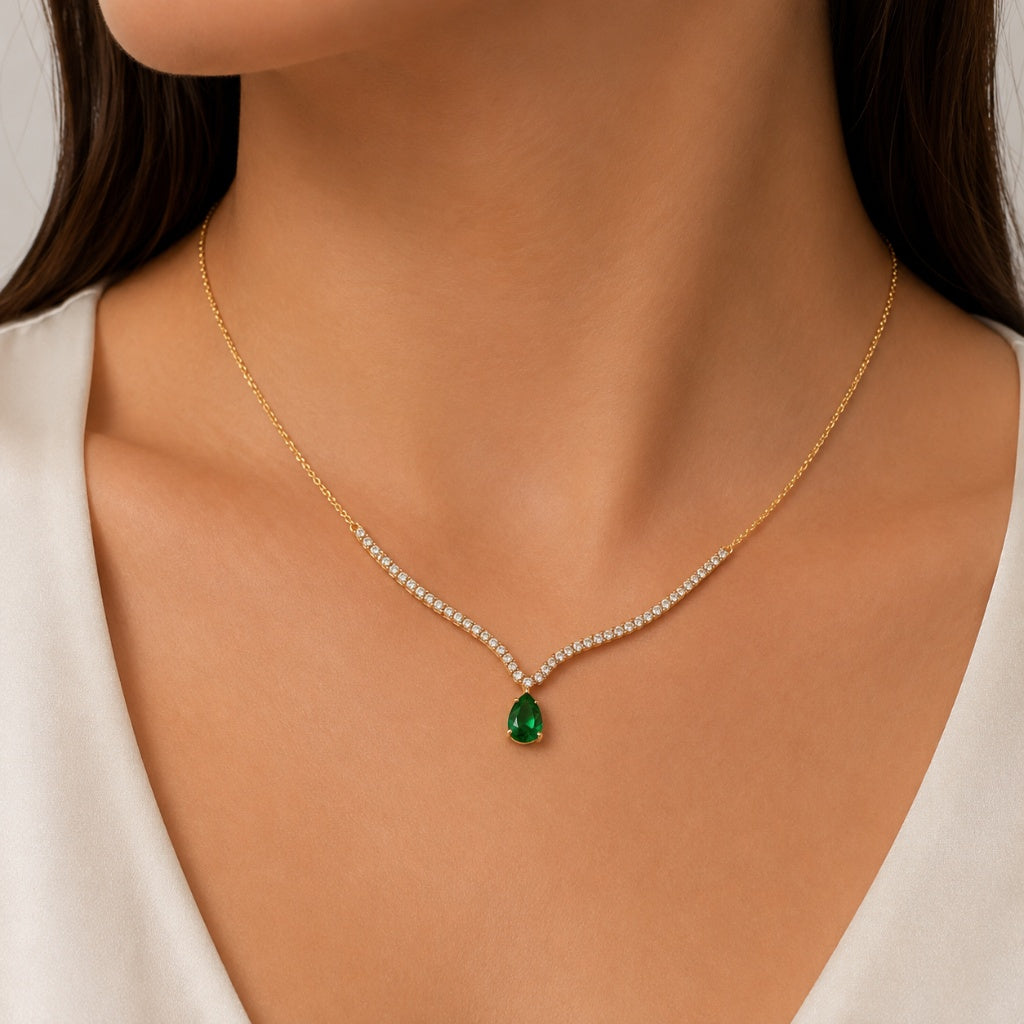 Choker Riviera com Gota Esmeralda Ouro 18k