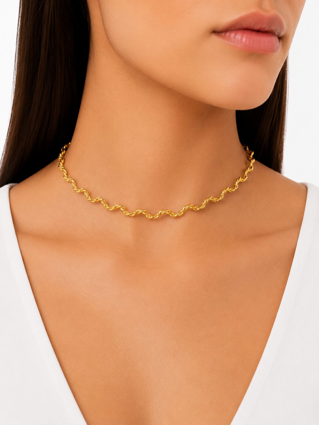 Choker Aro Ondinhas Torcida Ouro 18k