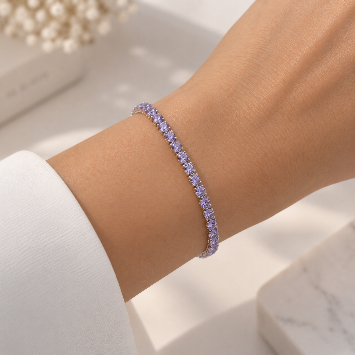 Pulseira Riviera Três Pontas Lilás Ródio Branco