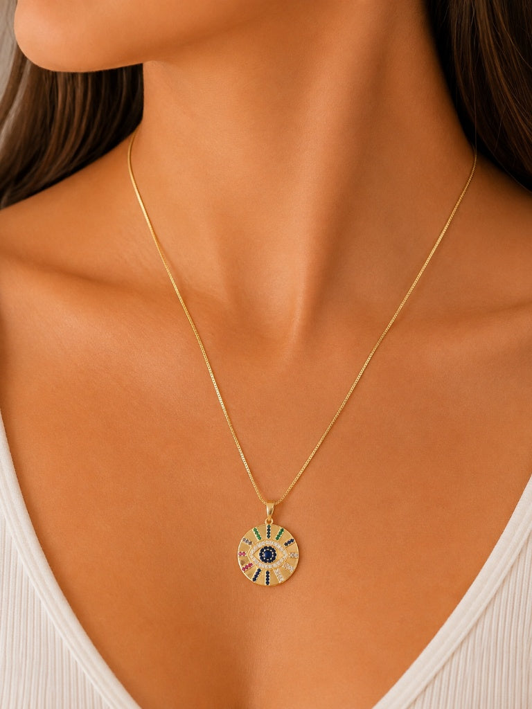 Colar Olho Grego Cravejado Color Ouro 18k