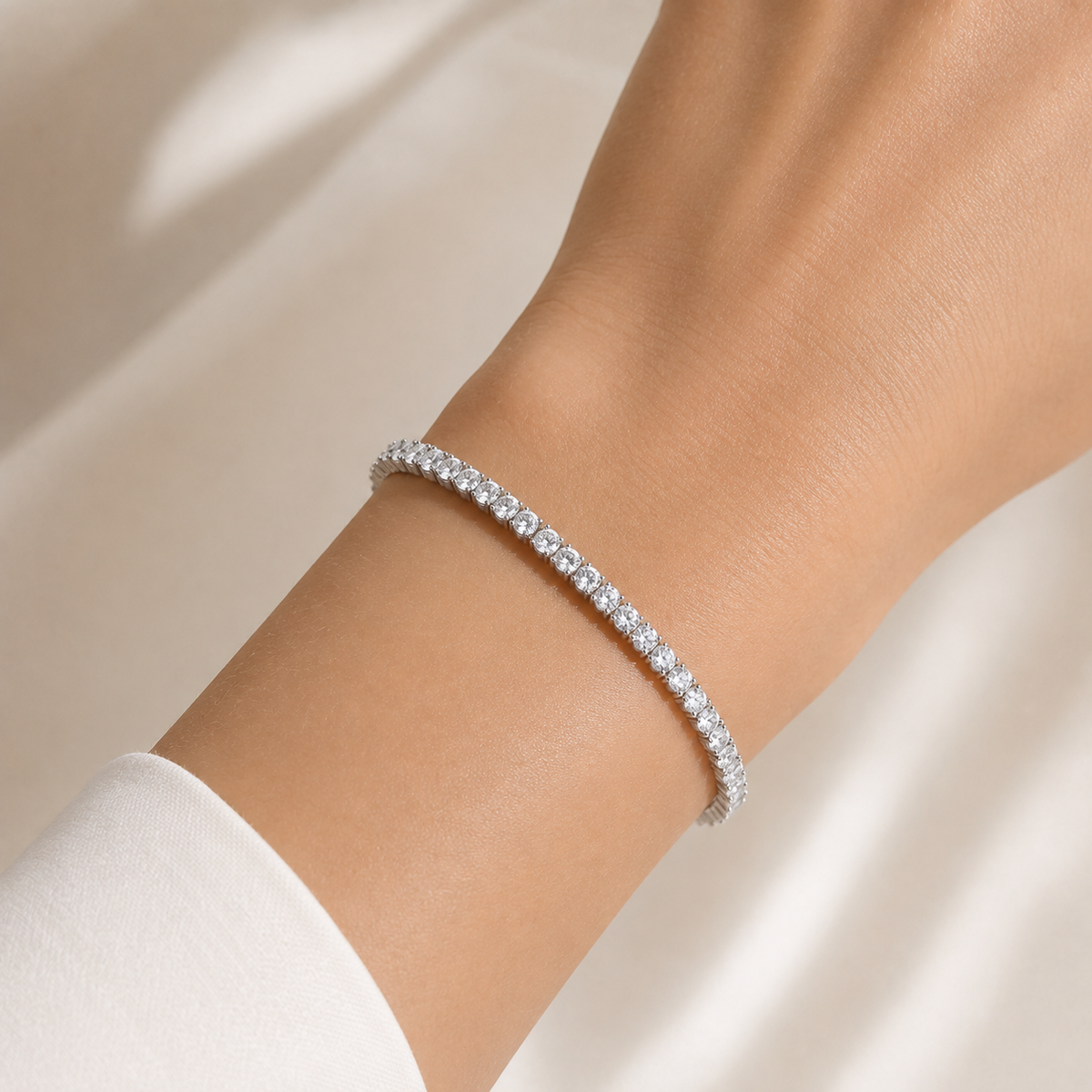 Pulseira Riviera Três Pontas Cristal Ouro Ródio Branco