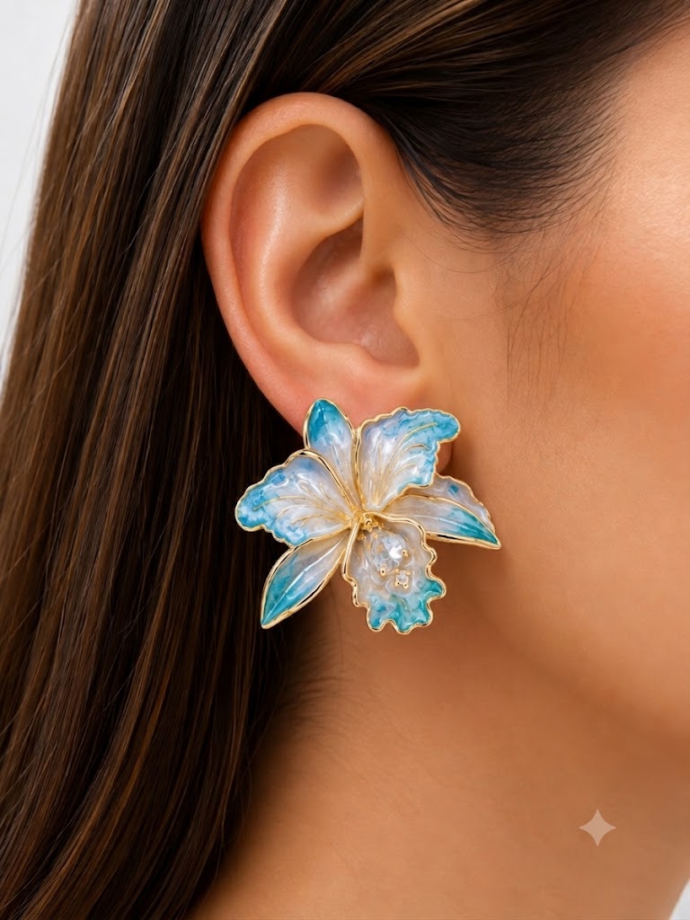 Scarlat SKU 15105 foto 3 | Brinco Orquídea Esmaltado Ouro 18k