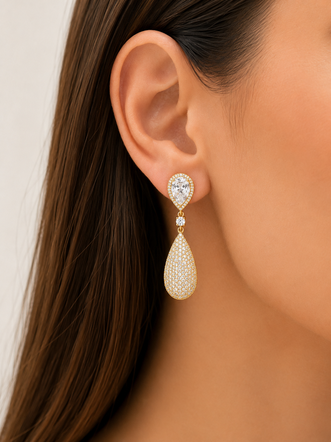 Brinco Festa Luxo Gota Ouro 18k