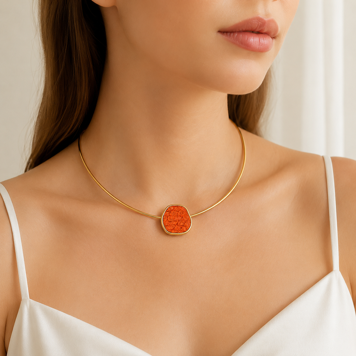 Aro Orgânico Couro de Tilápia Coral Ouro 18k