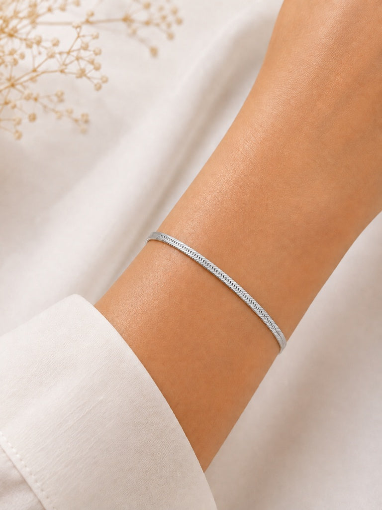 Pulseira Fita Laminada 3mm Ródio Branco