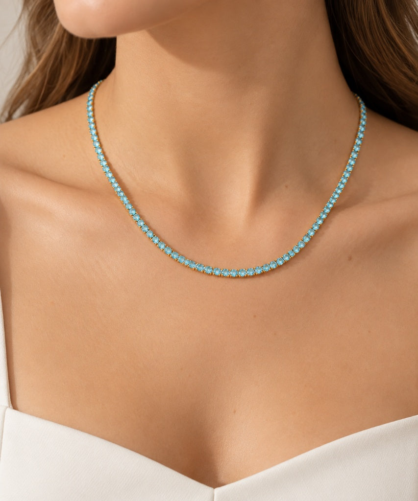 Colar Riviera Três Pontas Aquamarine Ouro 18k