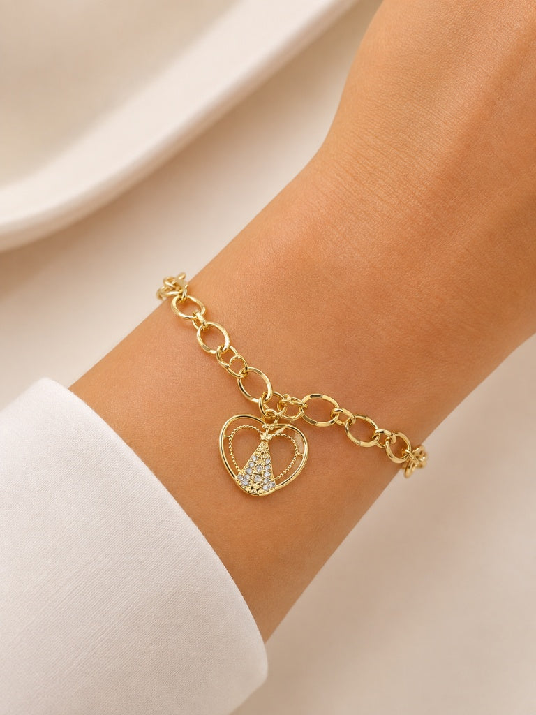 Pulseira Elos Coração de Nossa Senhora Ouro 18k