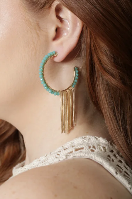 Scarlat SKU 15252 foto 3 | Brinco Argola com Franja Pedra Natural Ouro 18k