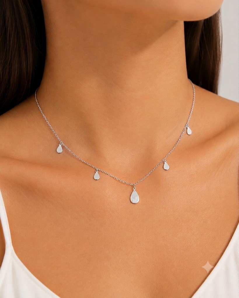 Choker Cartier Chapinha com Gotinha Ródio Branco