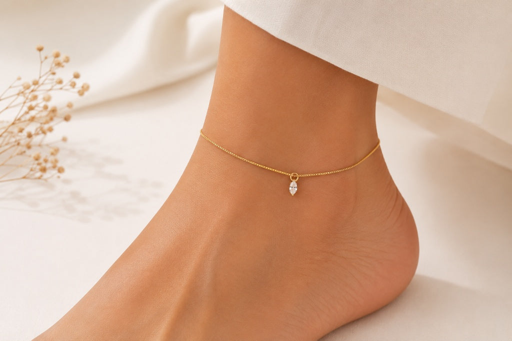 Tornozeleira Veneziana com Navete Ouro 18k