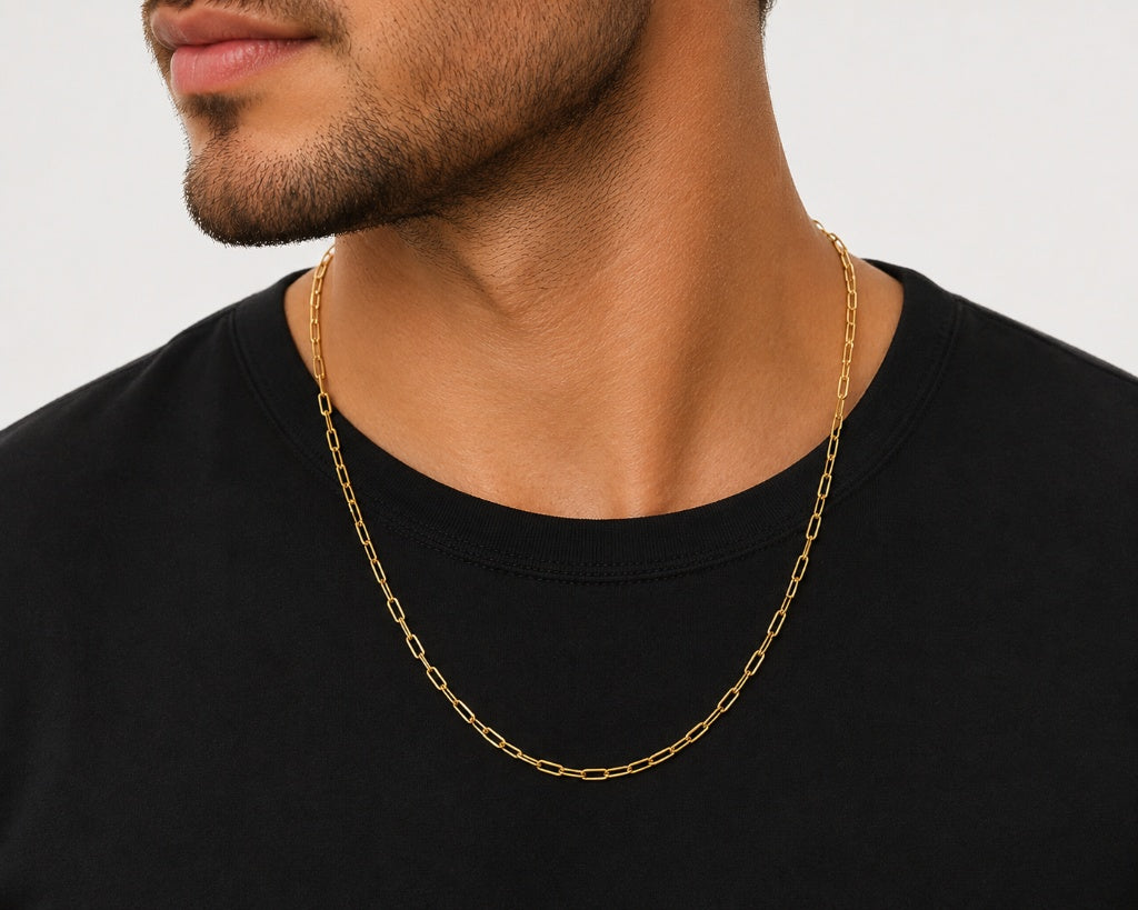Corrente Masculina Elo Cartier Alongado Minimal Ouro 18k