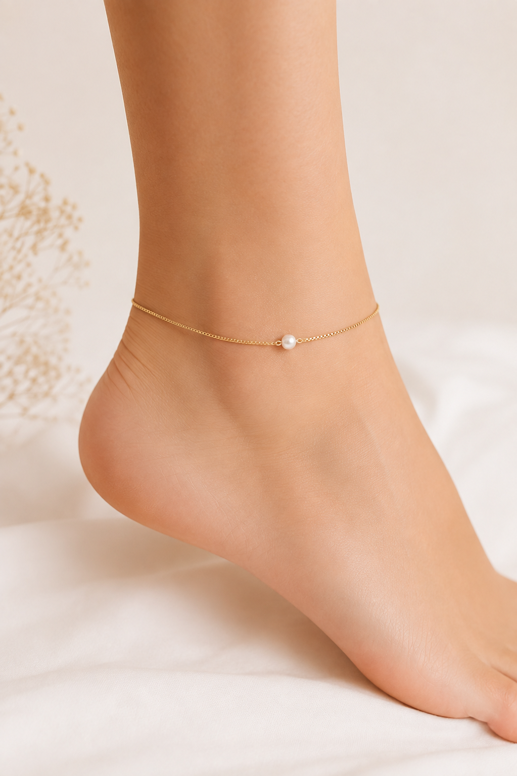 Tornozeleira Veneziana com Pérola Ouro 18k