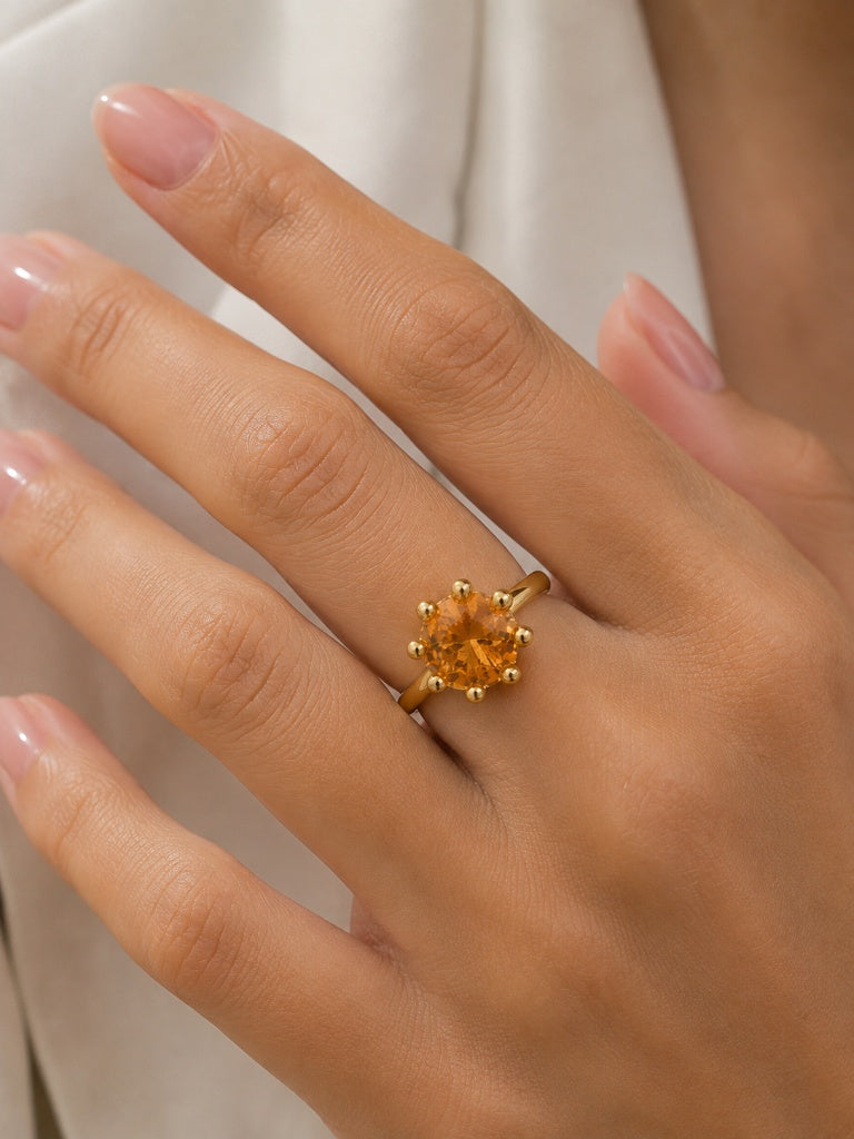 Anel Solitário Regulável Zircônia Citrino Champagne 12mm Ouro 18k
