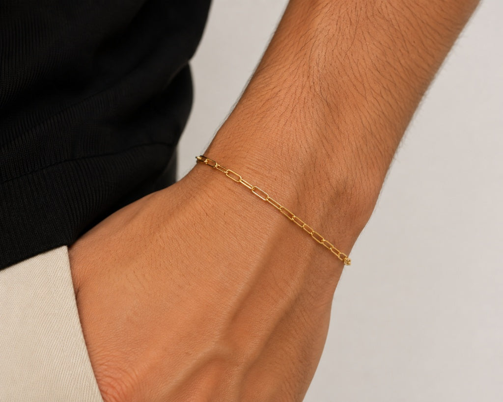 Pulseira Masculina Elo Cartier Alongado Minimal Ouro 18k