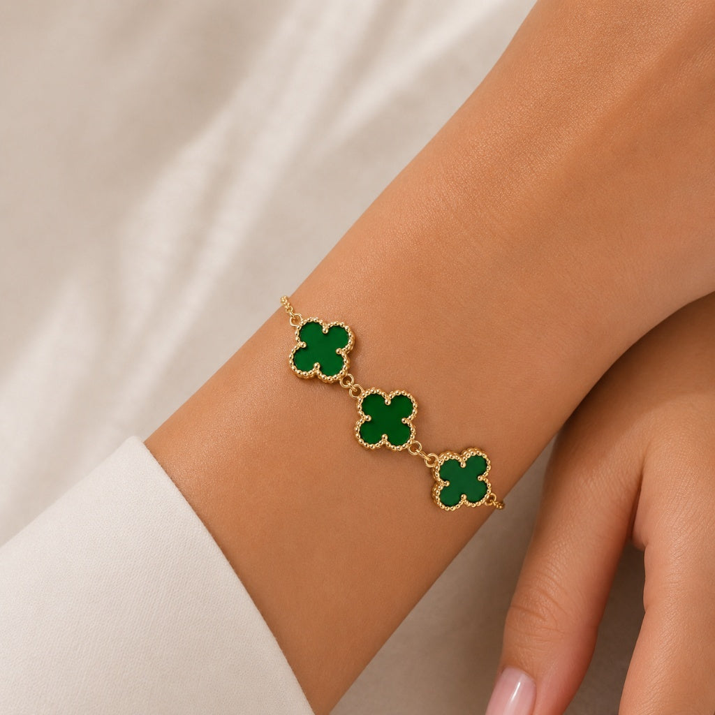 Pulseira Trevo Polímero Verde Ouro 18k