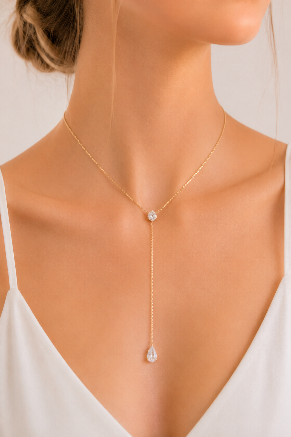 Colar Gravata Zircônia Gota Ouro 18k