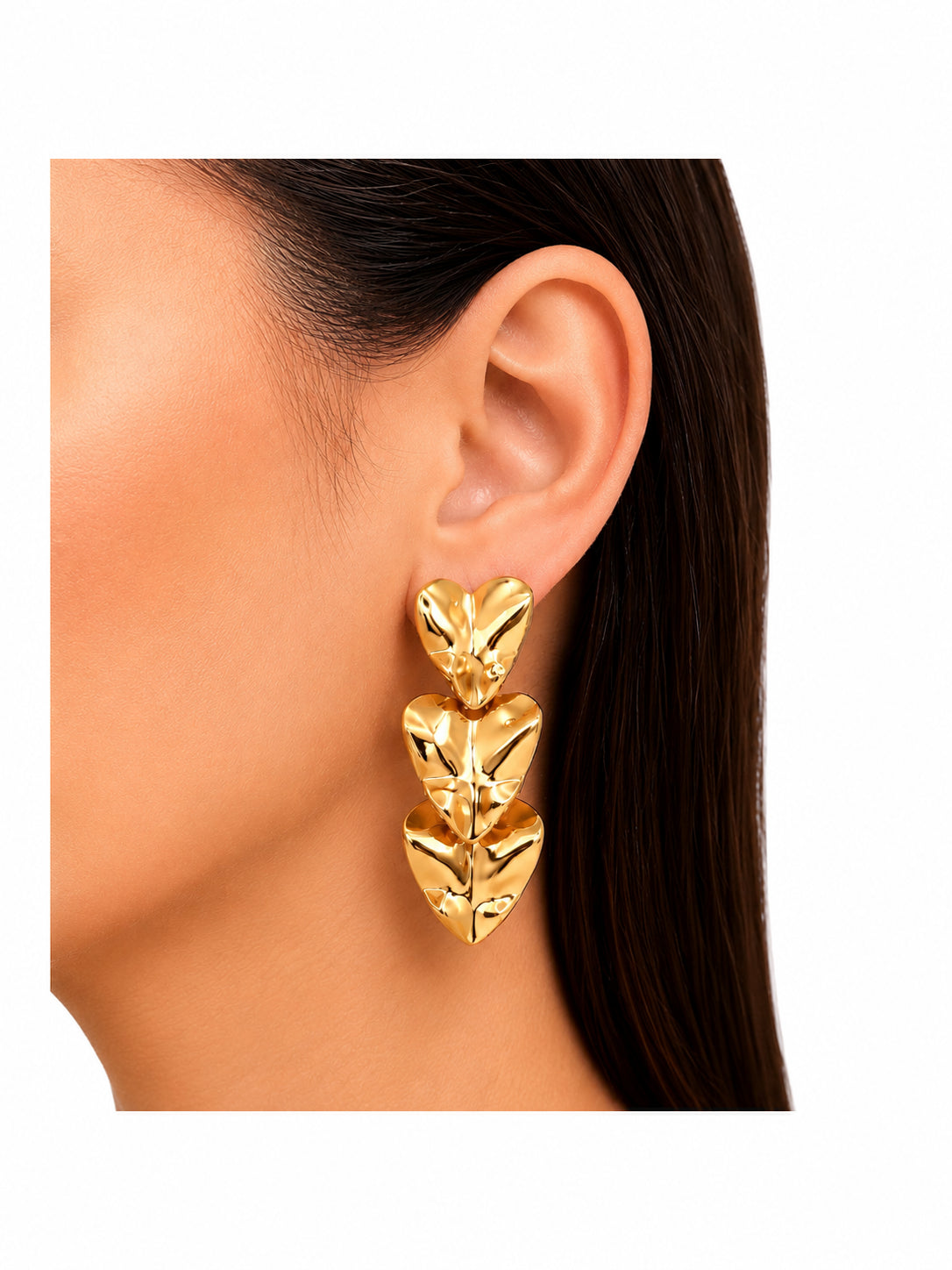 Brinco Três Corações Ouro 18k