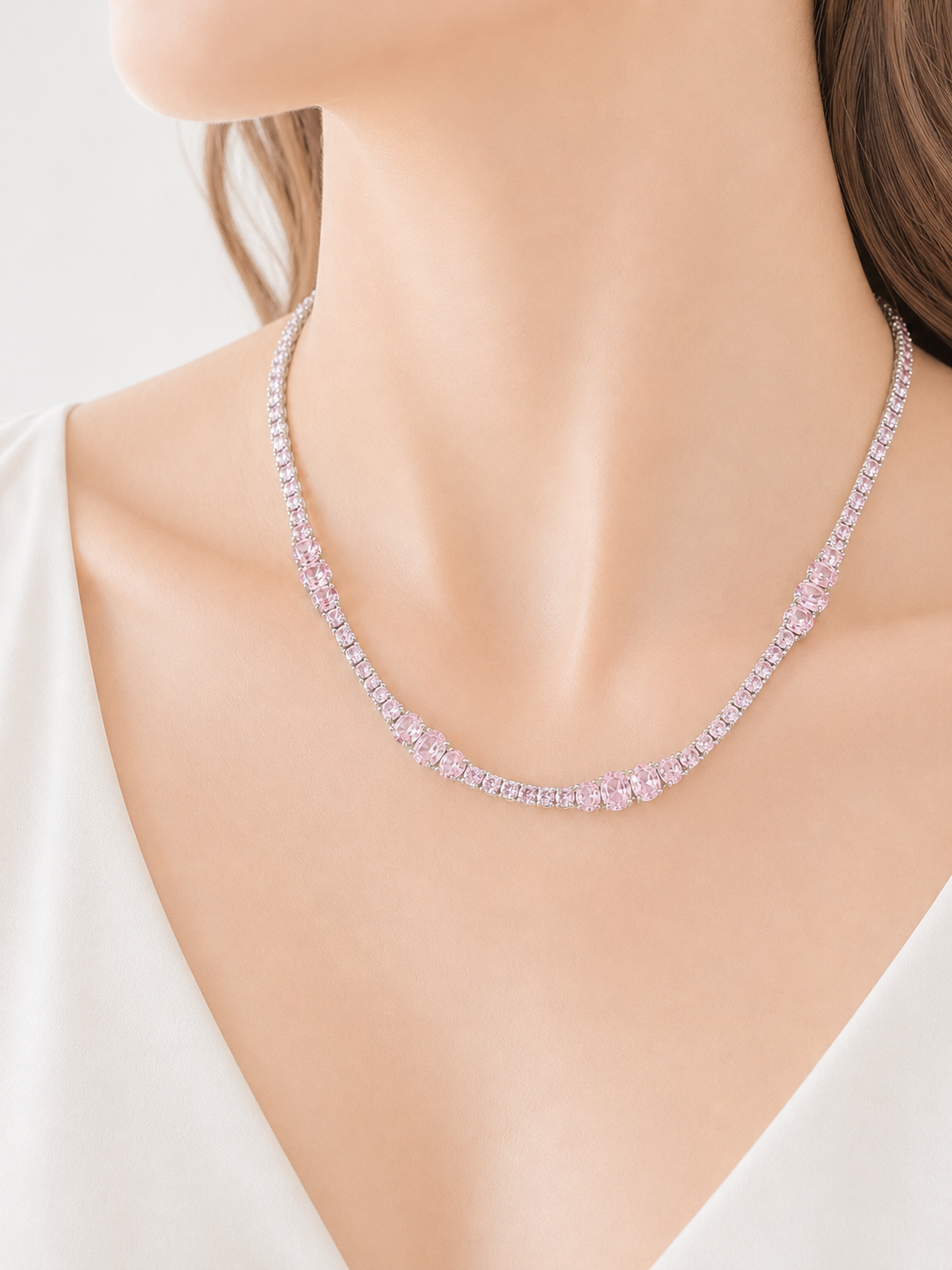 Colar Riviera Royale Quartzo Rosa Ródio Branco