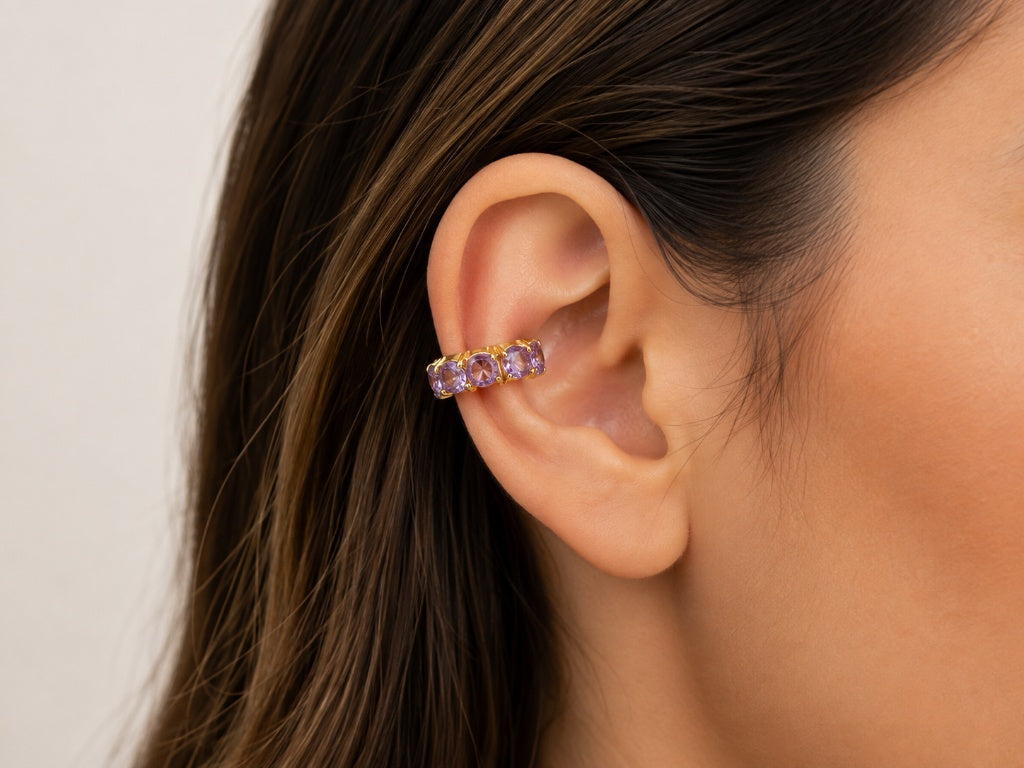 Piercing Fake em Zircônia Ametista Ouro 18k