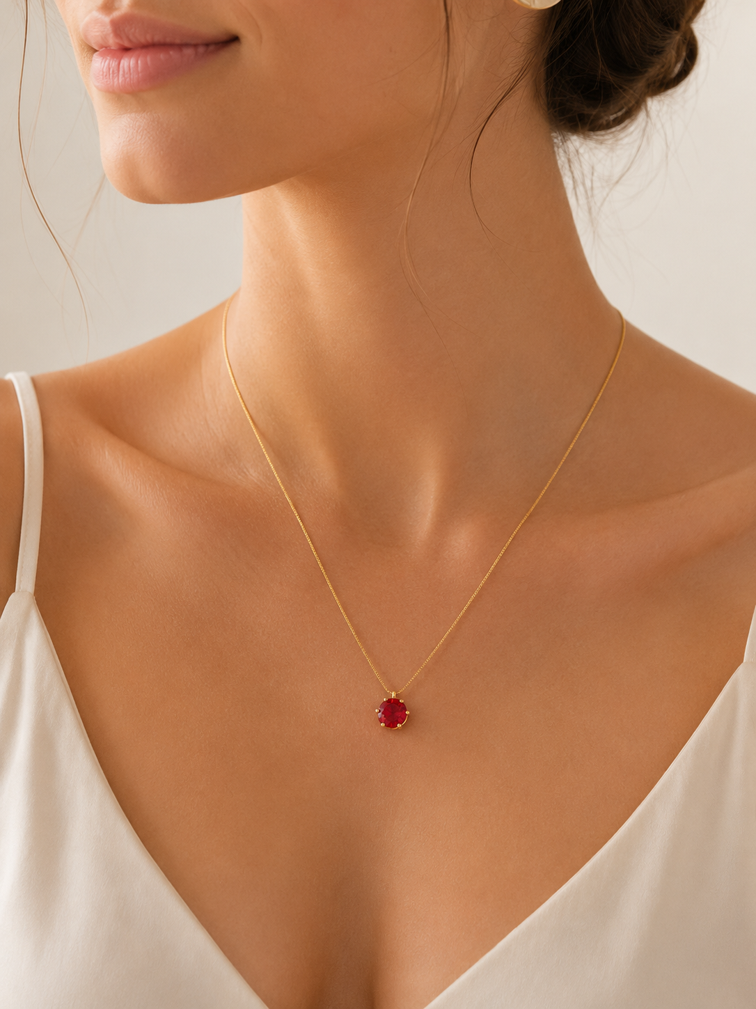 Colar Ponto de Luz Zircônia Rubi Ouro 18k