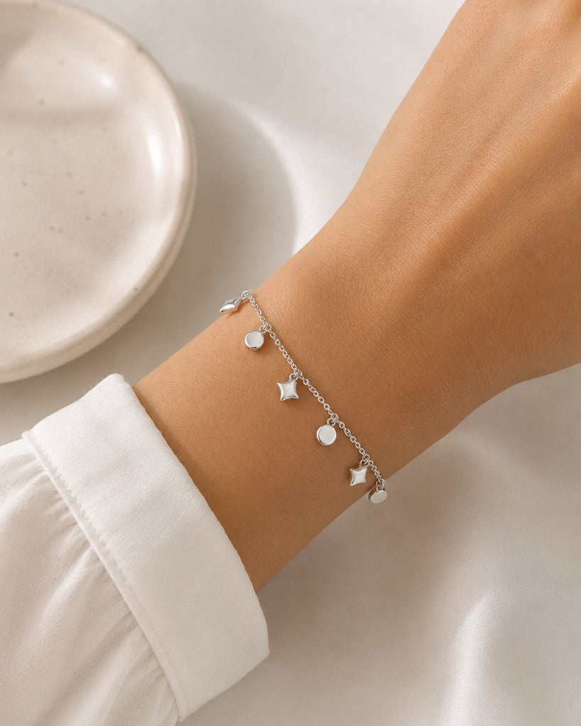 Pulseira Bola e Quadrado Prata 925