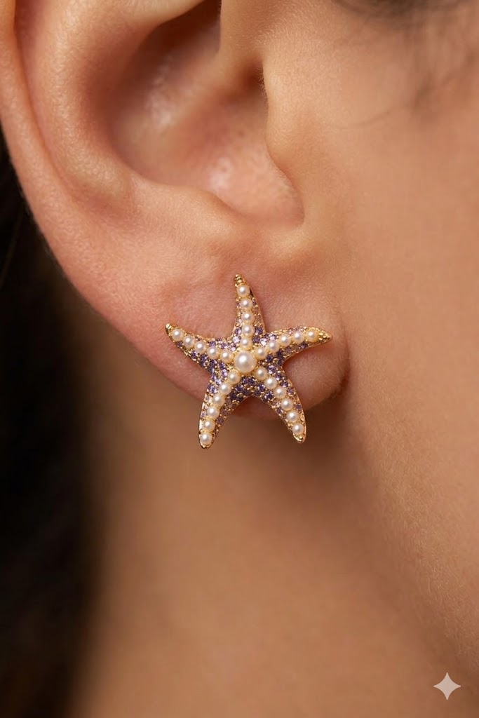 Brinco Ocean Queen Ametista Ouro 18k