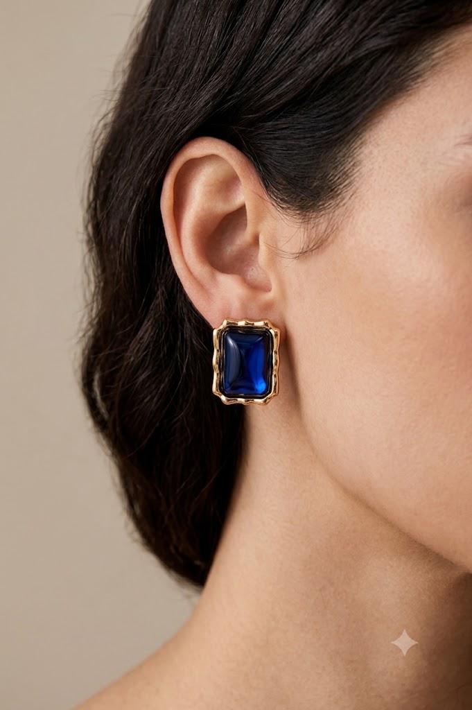 Brinco Rubra Safira Azul Ouro 18k