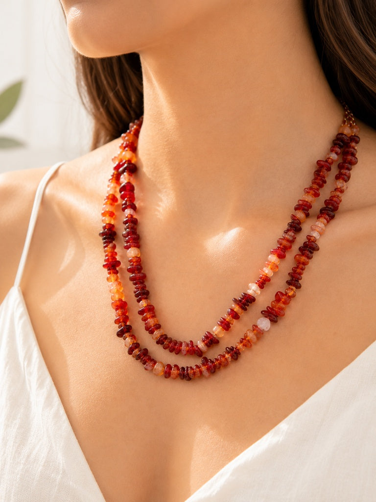 Colar Cascalho Natural Duplo Ouro 18k