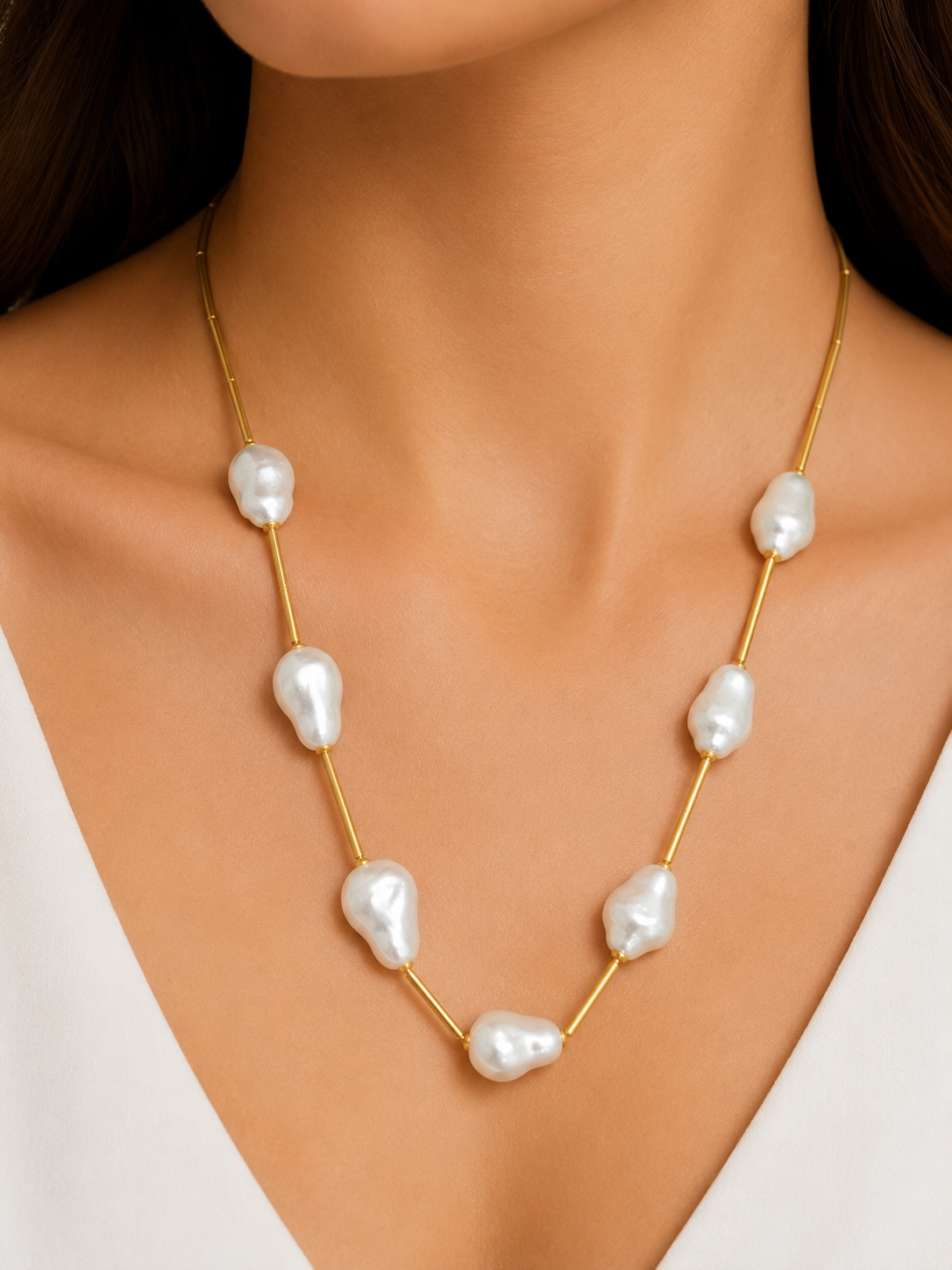 Colar Pérola Shell com Canutilho Ouro 18k