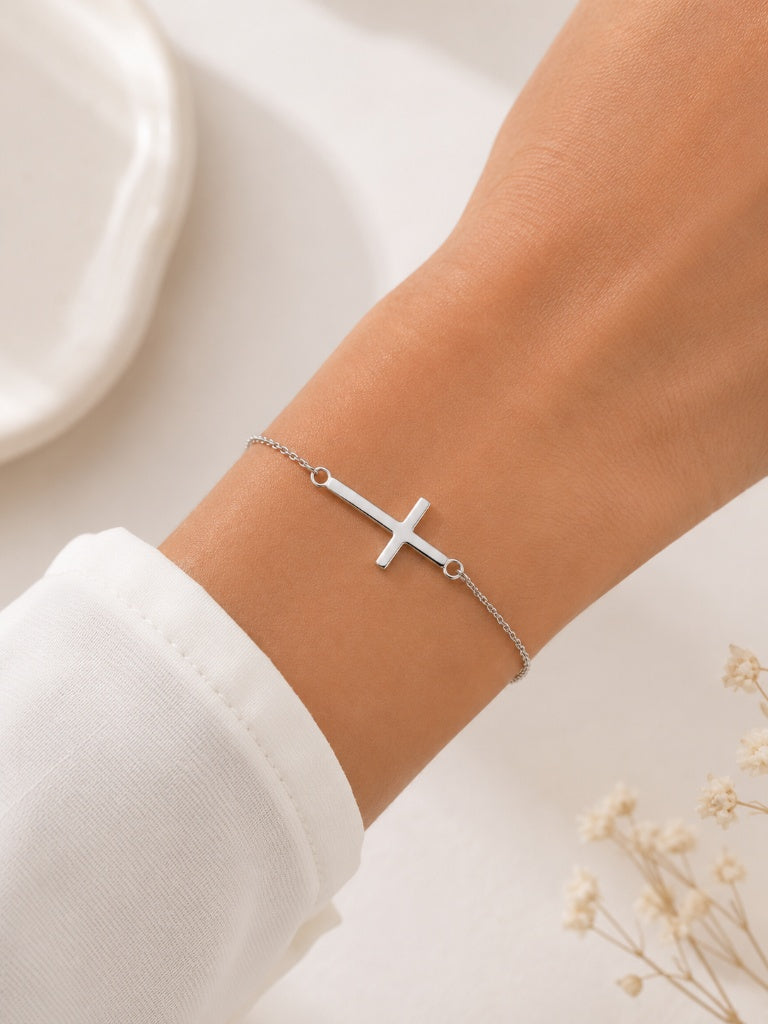 Pulseira Cruz Horizontal Prata 925