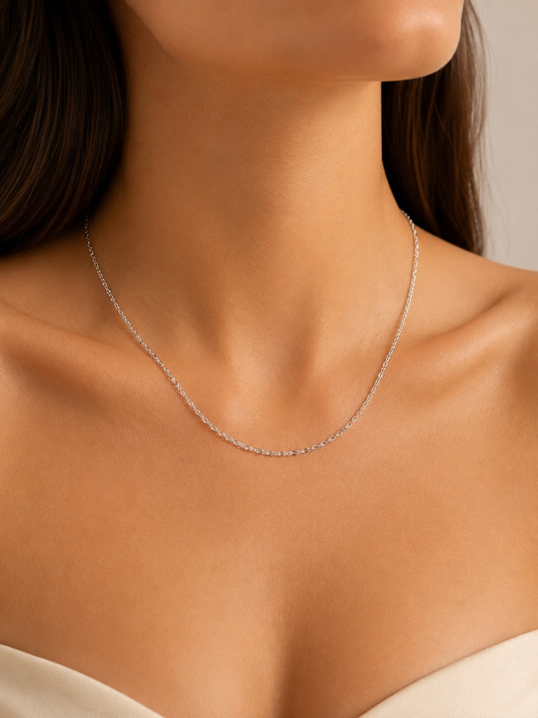 Choker Mini Elos Ovais Ródio Branco