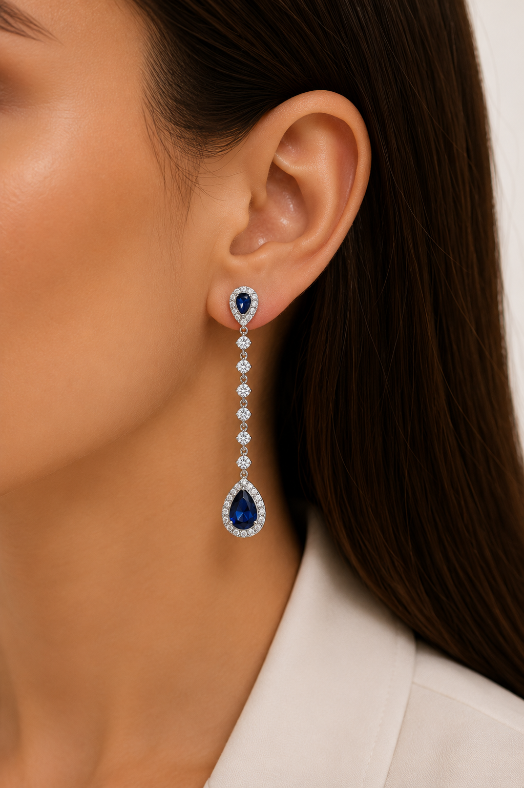 Brinco Party Pendulo Gota Azul Safira Prata 925