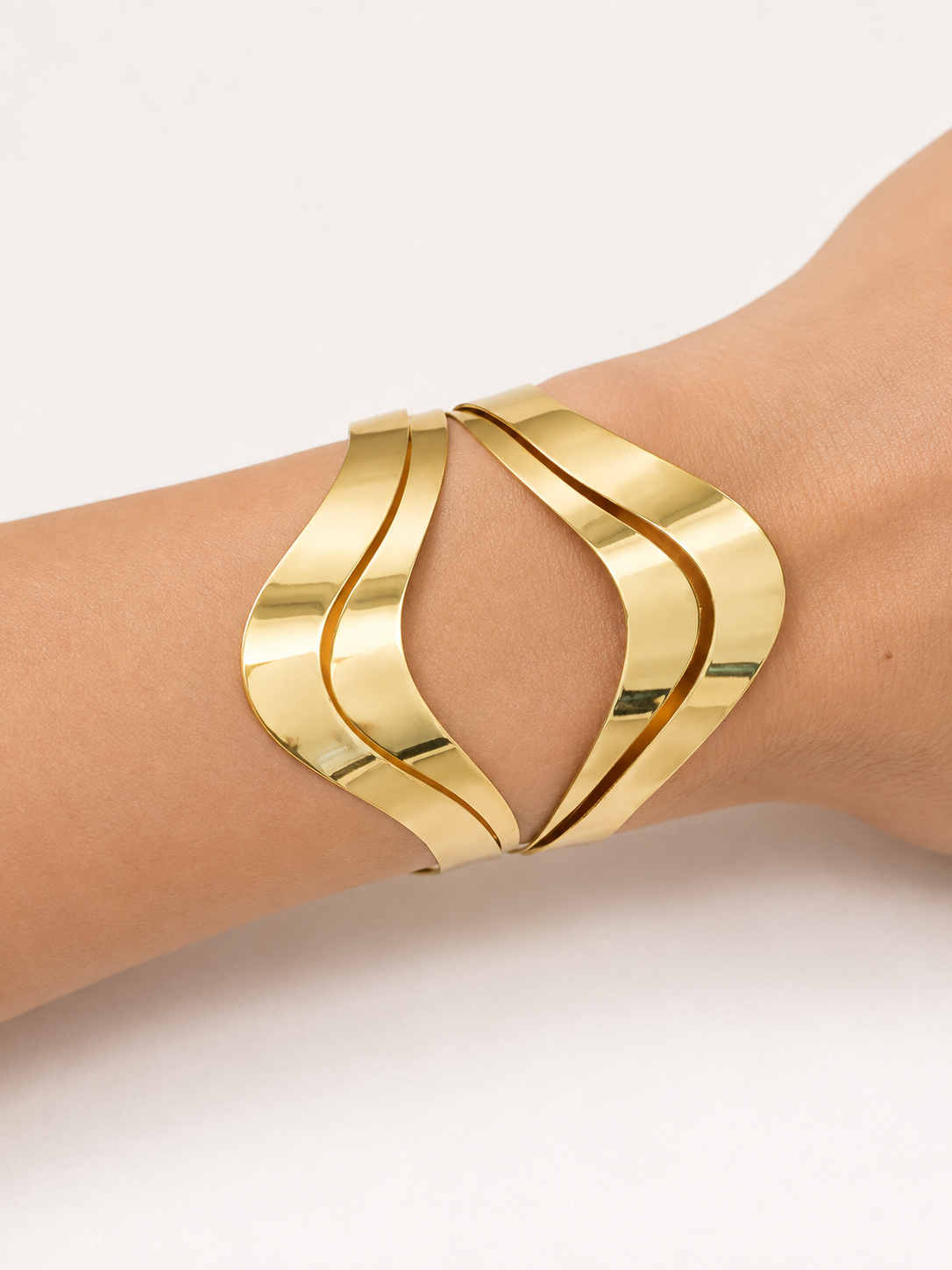 Bracelete Futurista Arredondado Duplo Máxi Ouro 18k