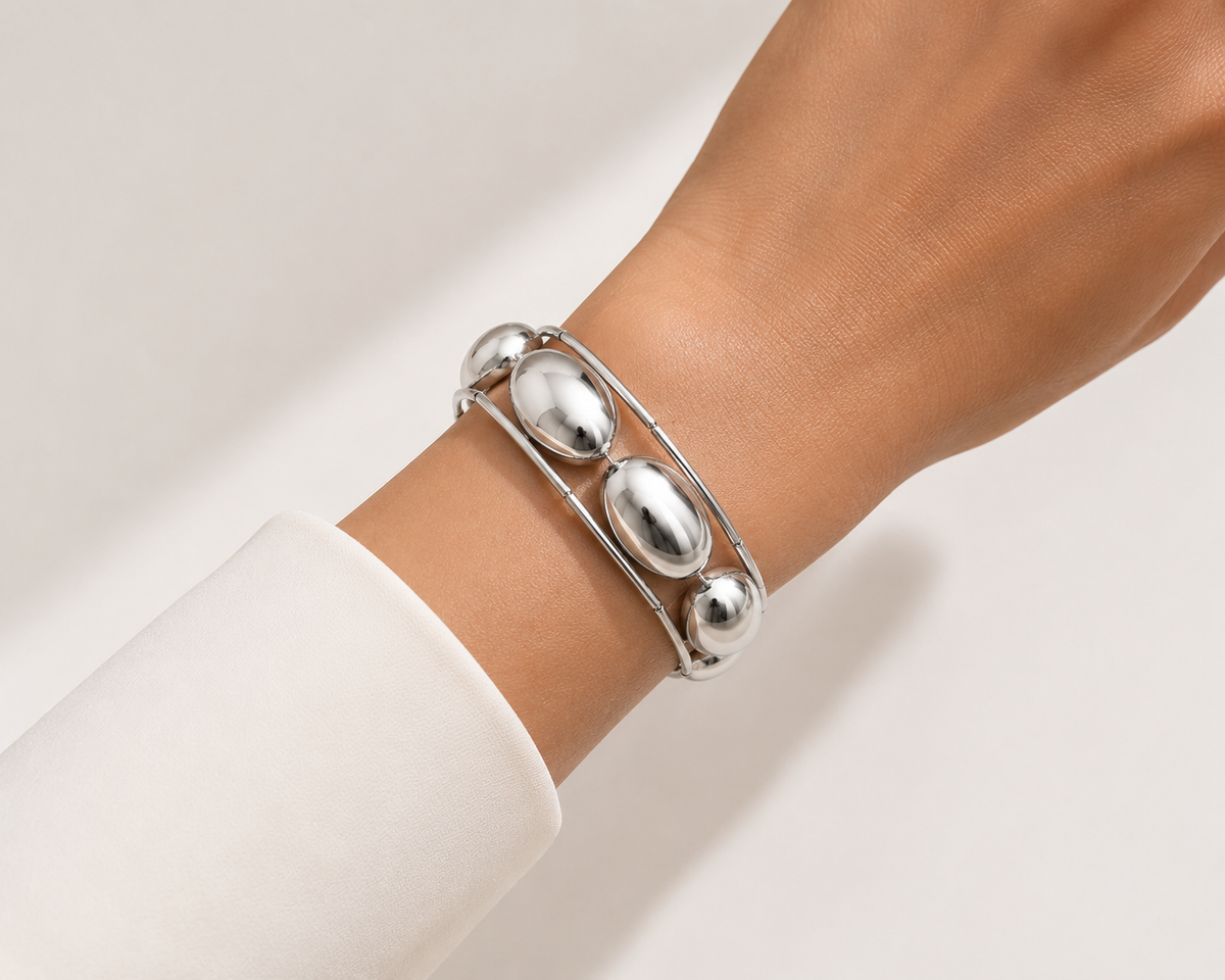 Pulseira Canutilho Peças Ovais Ródio Branco