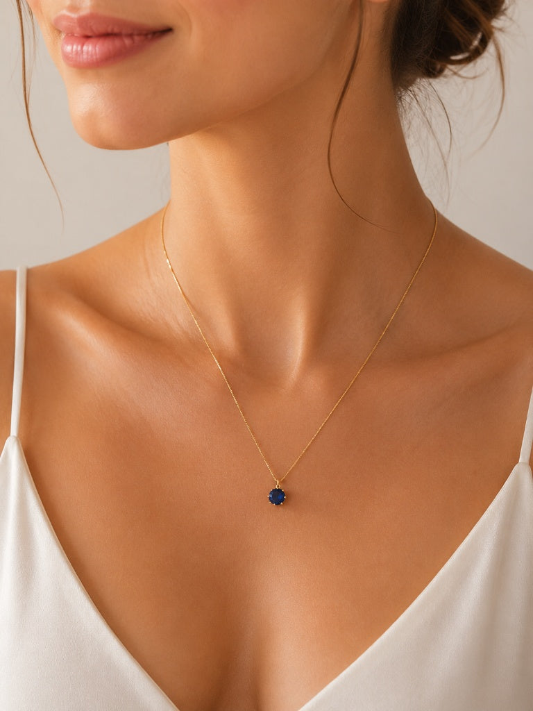 Colar Ponto de Luz Zircônia Safira Ouro 18k