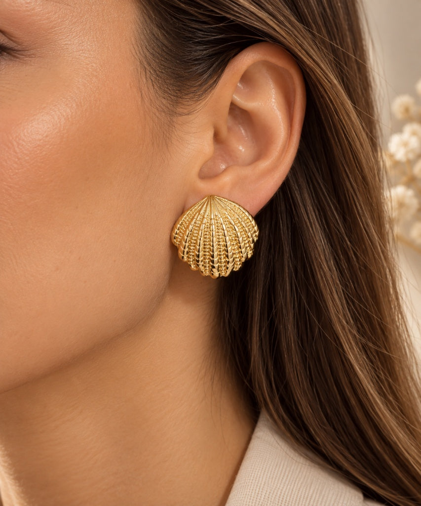 Brinco Concha Trabalhada Ouro 18k