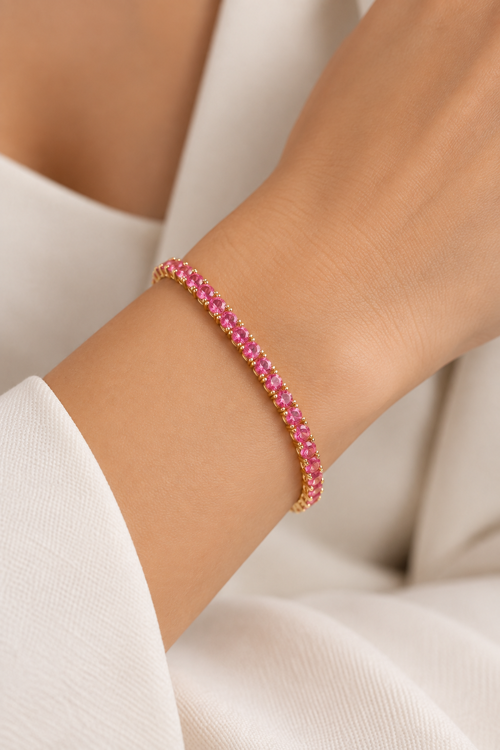 Pulseira Riviera Três Pontas Pink Ouro 18k