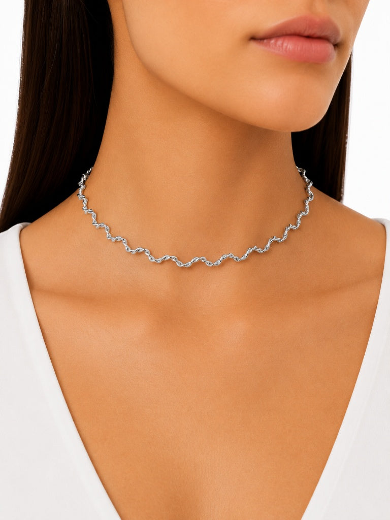 Choker Aro Ondinhas Torcida Ródio Branco